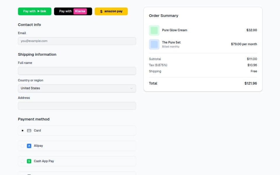 Drag and Drop Checkout Page