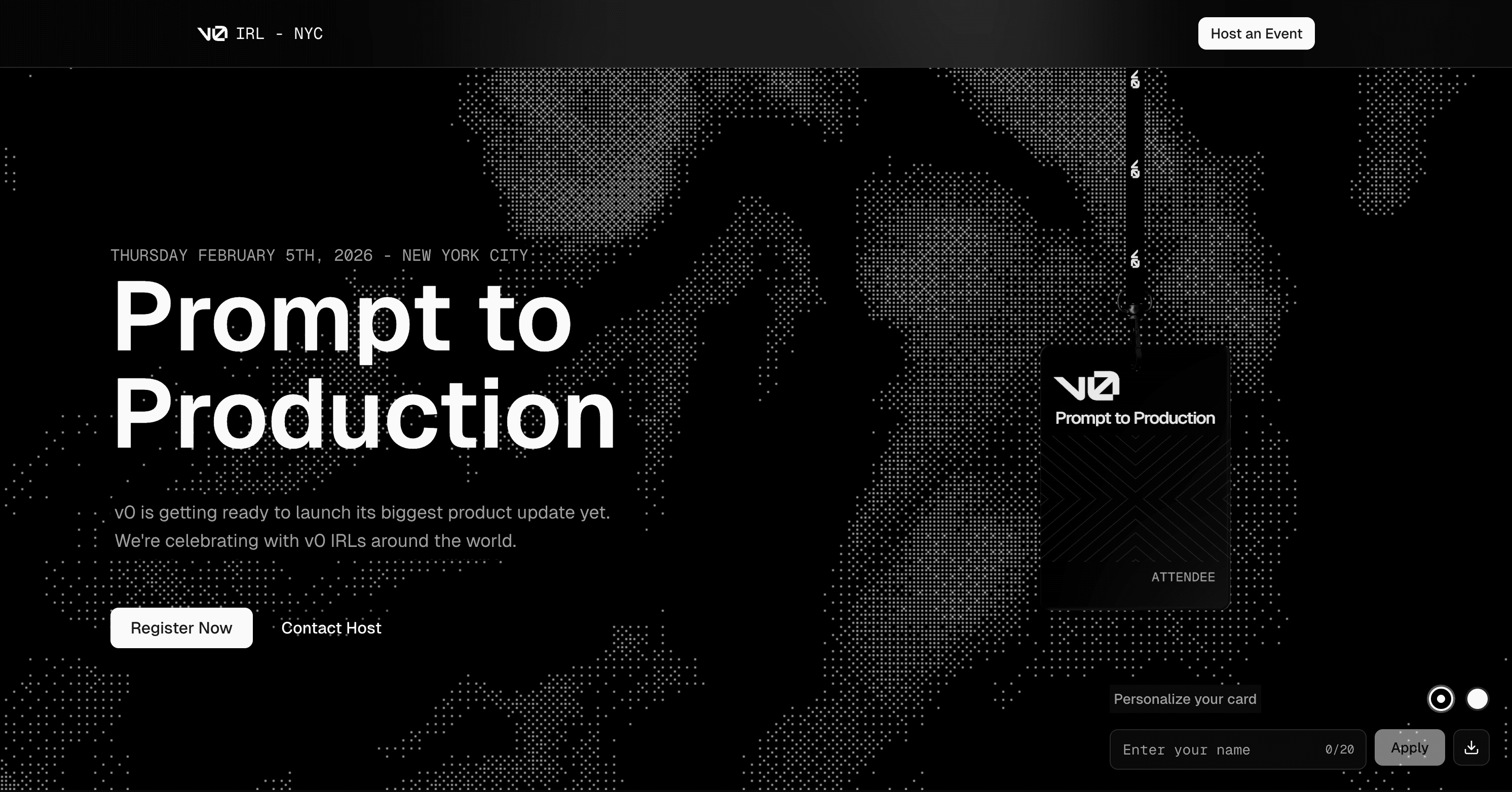 V0 IRL Event Landing + Custom 3D Lanyard