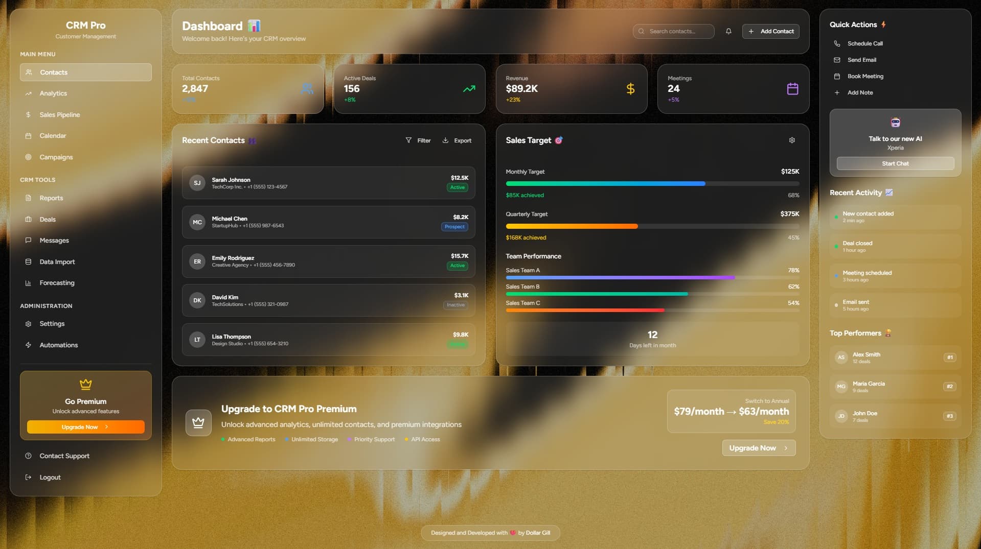 Frosted Glass UI - CRM Dashboard UI Design