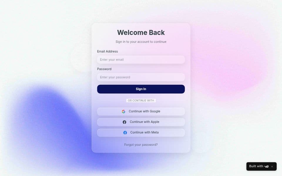 Liquid Glass Login page