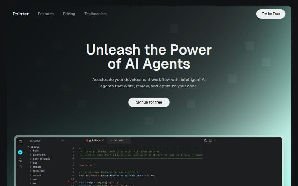 Pointer AI landing page