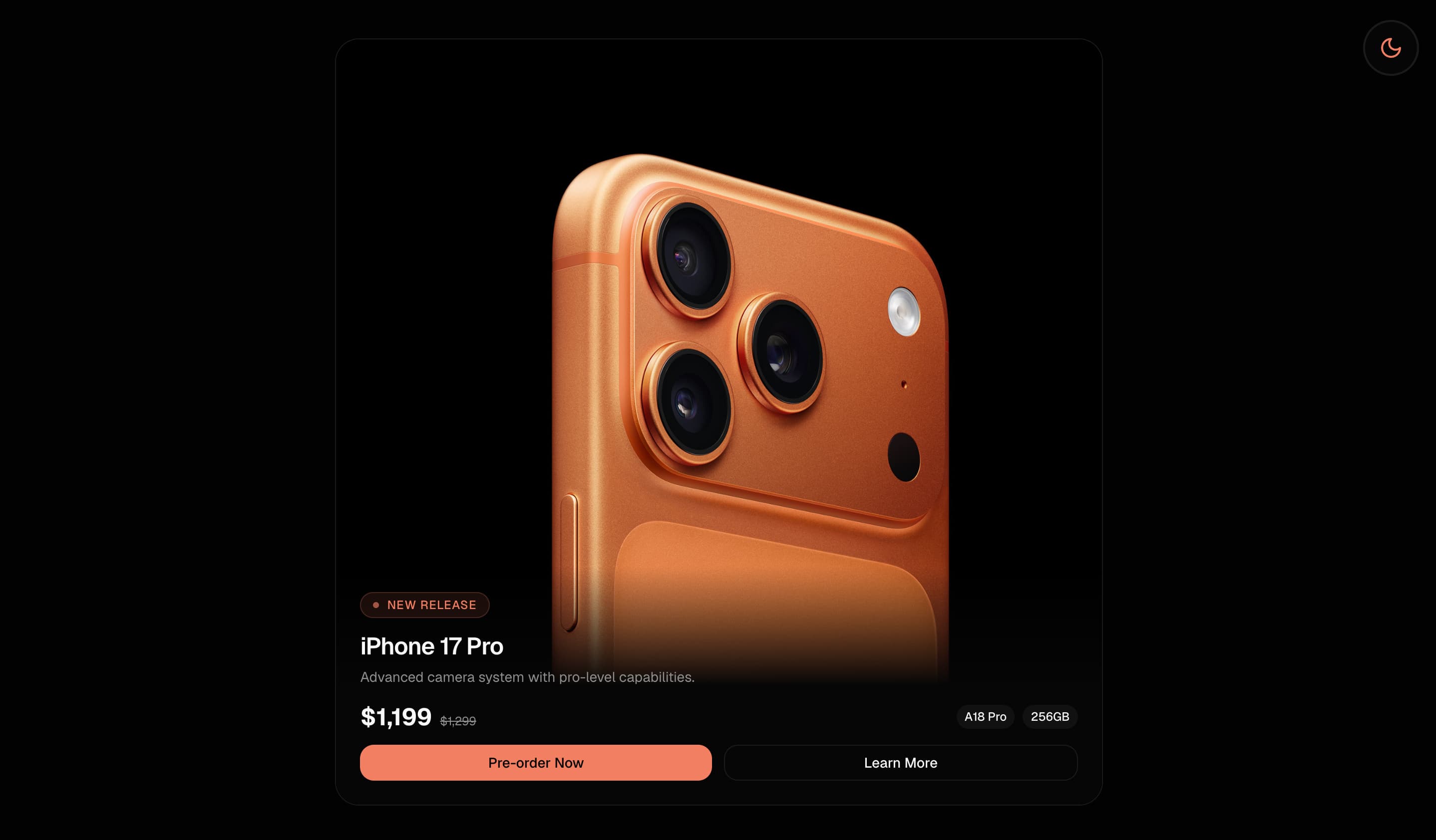 Modern Product Card with Hover Video & Theme Toggle