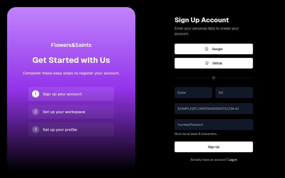 Signup page - Dark Modern